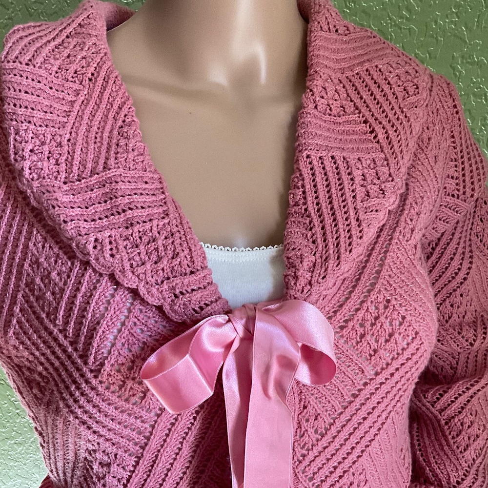Pink Cable Knit Cardigan - Picture 3 of 11